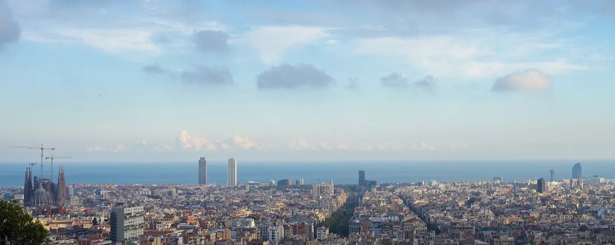 Barcelona skyline and the Mediterranean seen from Parc Guell