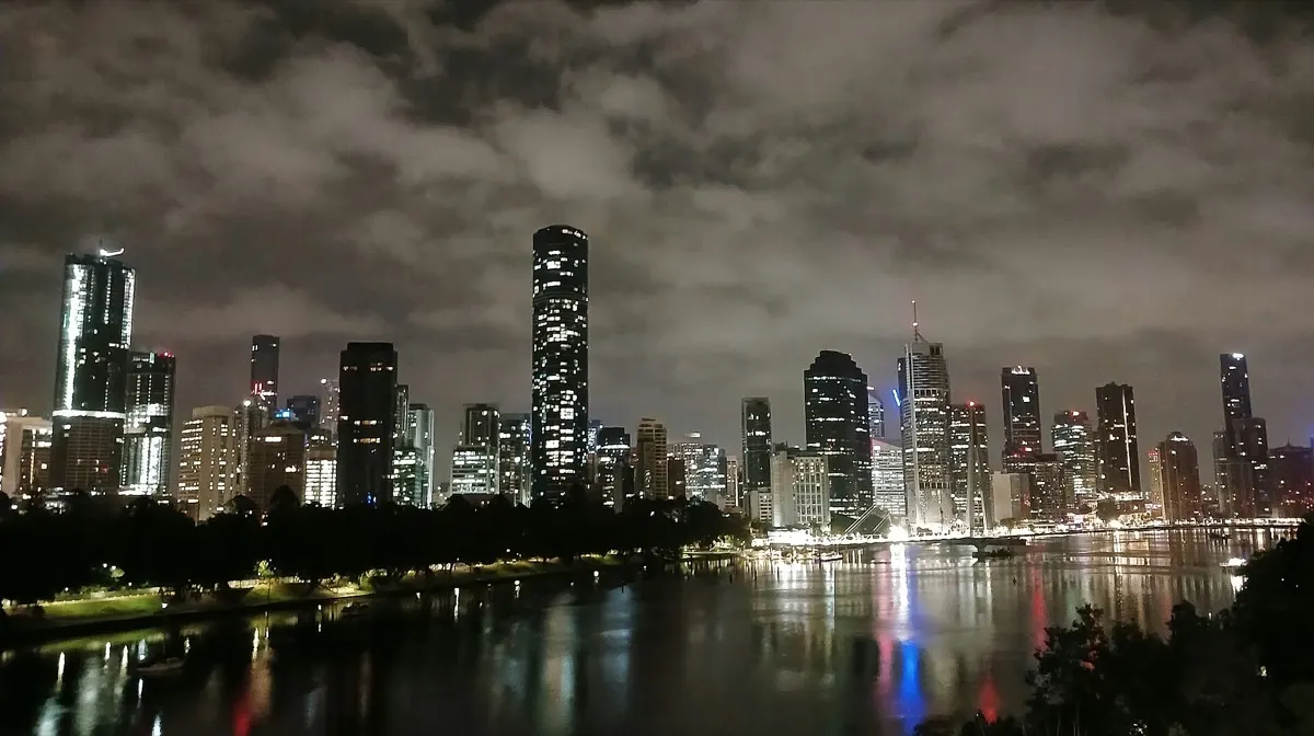 Brisbane city skyline and river seen from Kangaroo Point