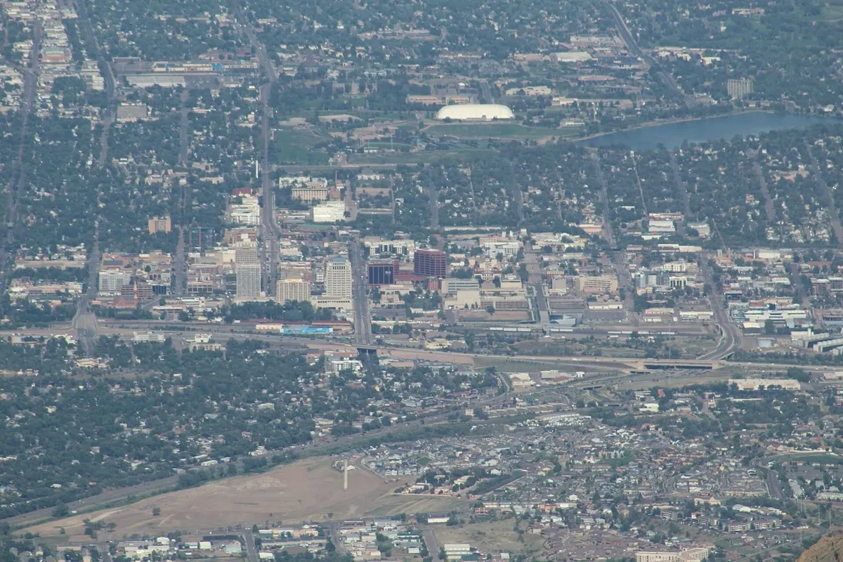 View over Colorado Springs from the slopes of Pikes Peak