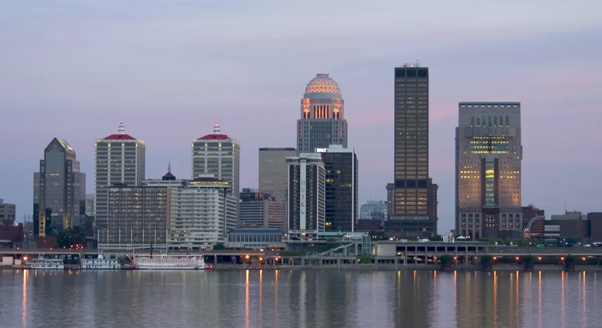 Louisville skyline on the Ohio River waterfront
