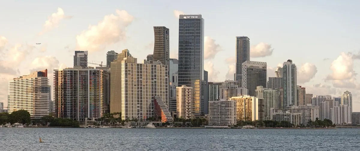 Miami skyline seen across the water of Biscayne Bay