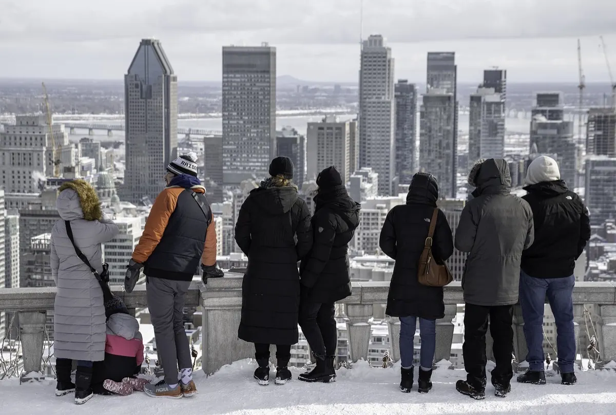 Downtown Montreal skyline seen from the Kondiaronk Belvedere on Mount Royal