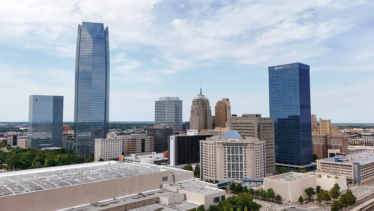 Aerial view of the downtown Oklahoma City skyline