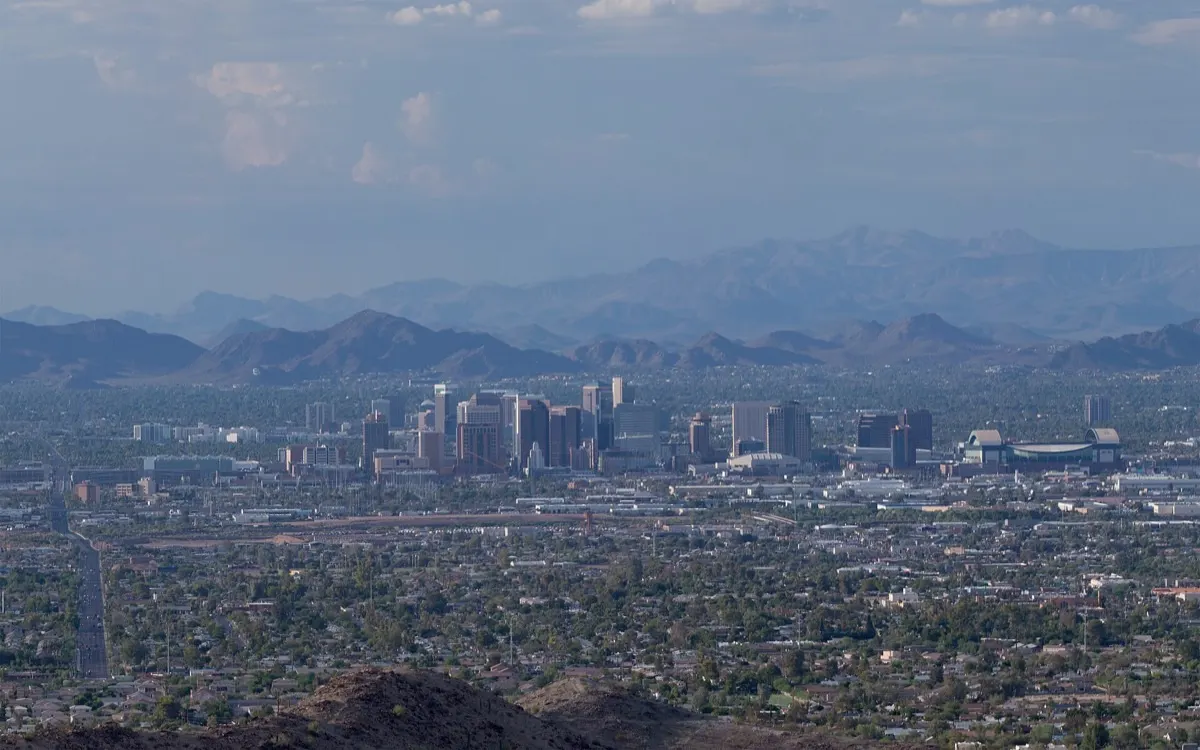 Downtown Phoenix skyline seen from South Mountain during the day