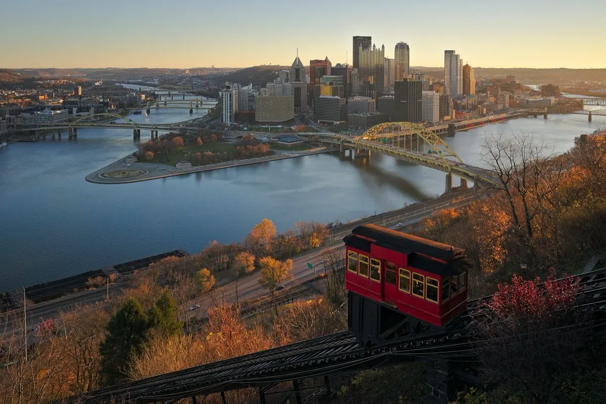 Downtown Pittsburgh skyline seen from the Duquesne Incline in the morning
