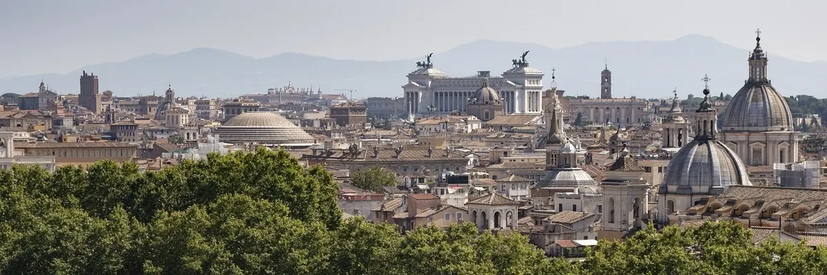 Panoramic view of the Rome skyline with its historic domes