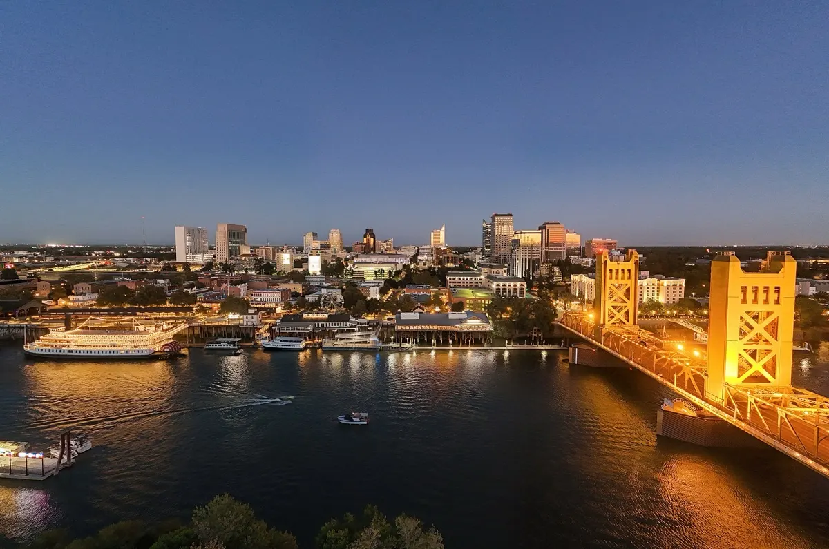 Aerial view of the downtown Sacramento skyline