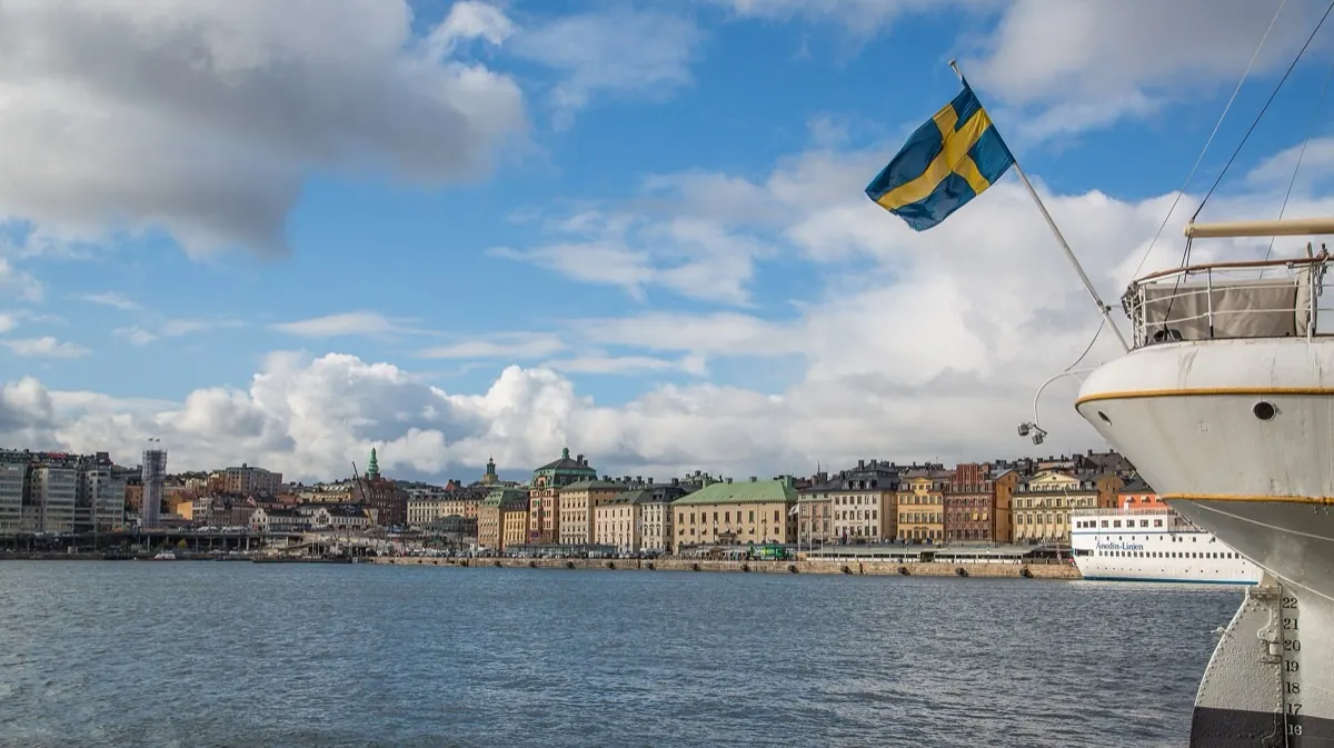 Stockholm waterfront skyline with spires of the old city
