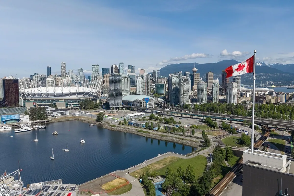 Downtown Vancouver skyline with the North Shore mountains behind