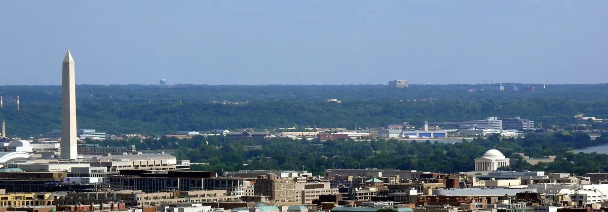 Skyline of Washington, D.C. with the Washington Monument, seen from the National Cathedral