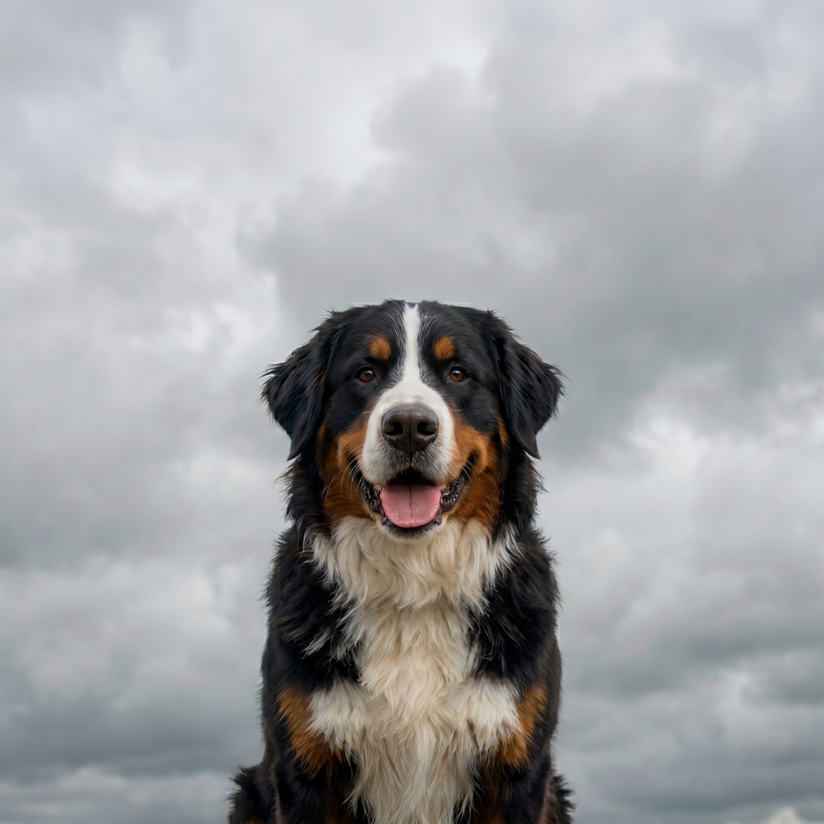 Bernie the dog under flat grey autumn cloud, the first genuinely cold morning of the season