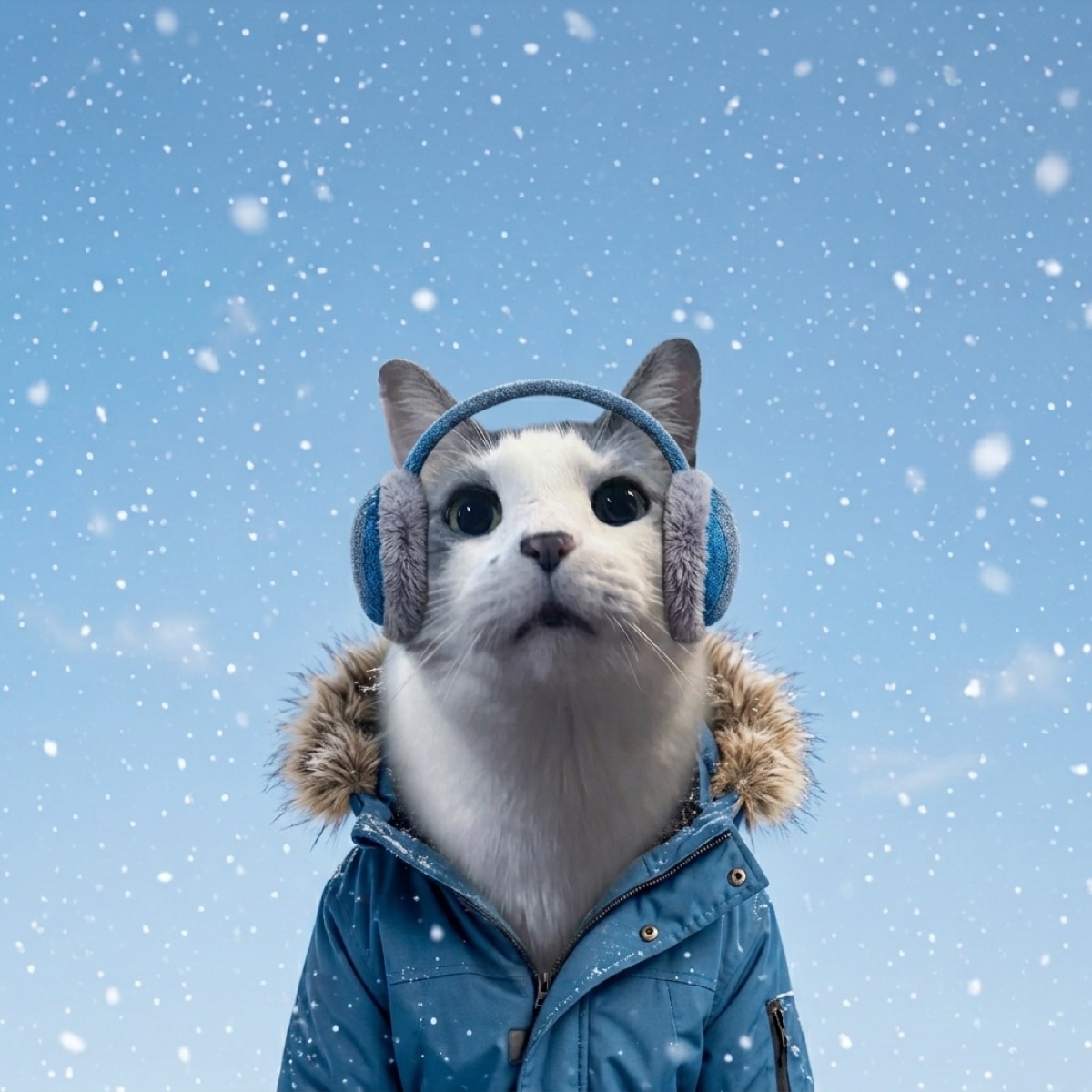 Hugh the cat in the snow, the season when senior cats stop going out as far or for as long