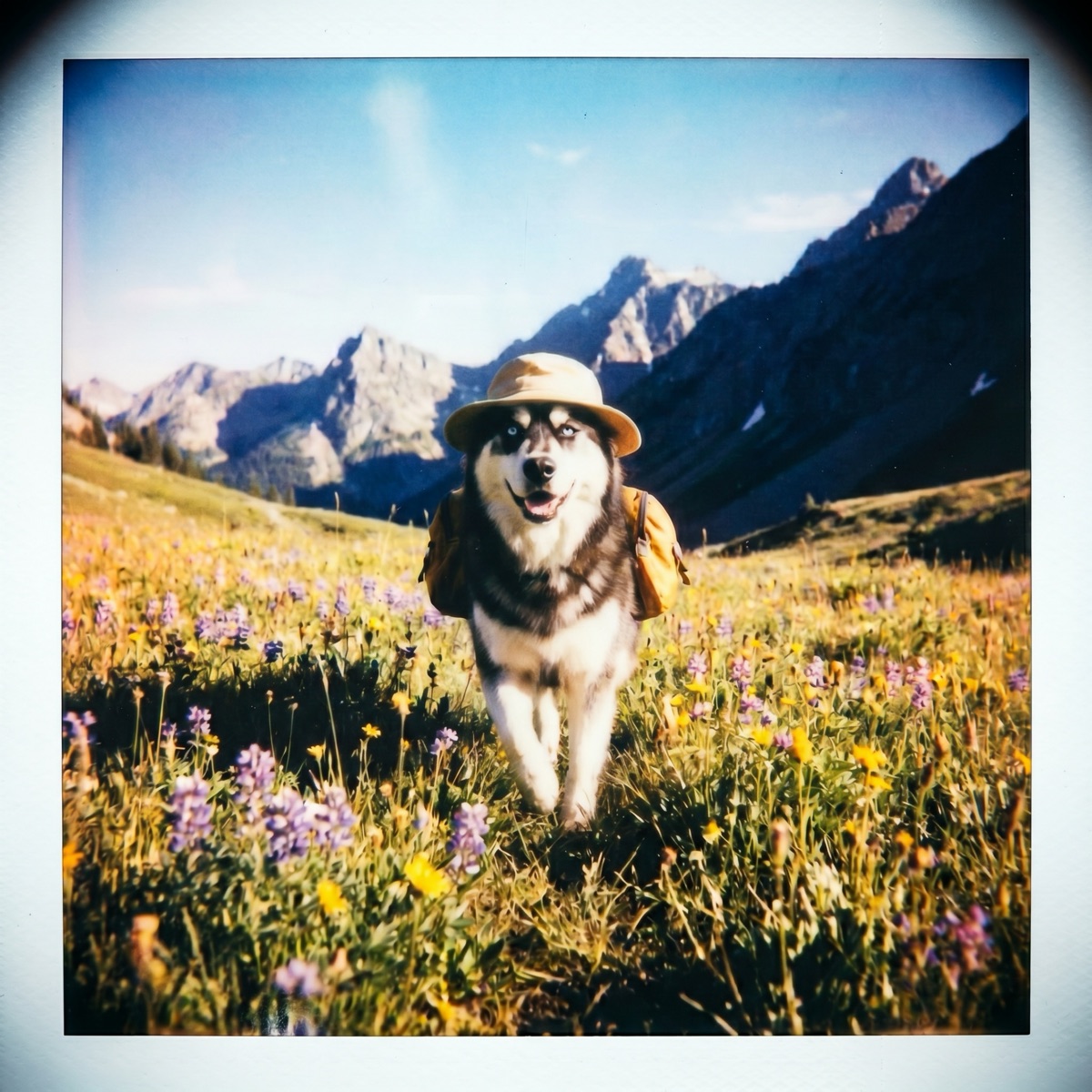 Huskers, a husky, out on a bright sunny day