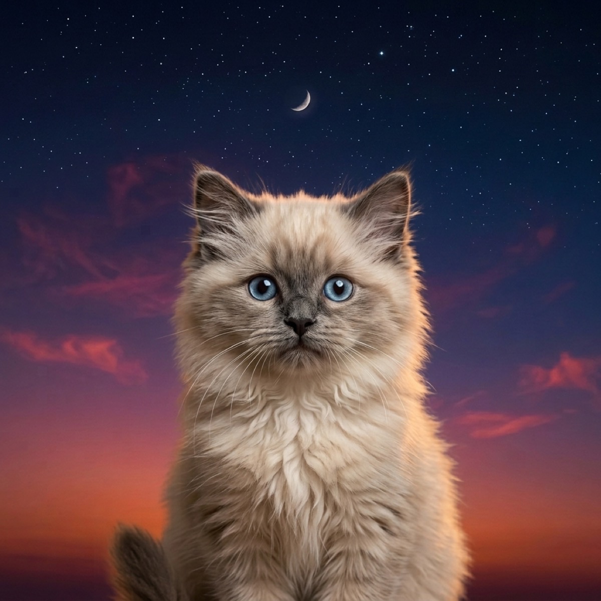 Maple the cat outside after dark, when ground-level ozone has fallen off