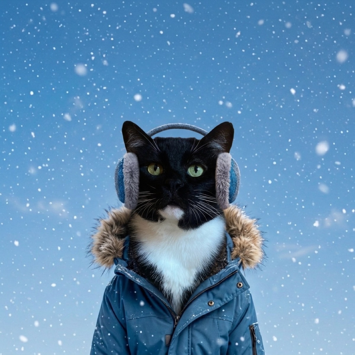 Tonka the cat outside in the snow, the weather that sends pets looking for a warm place to sleep