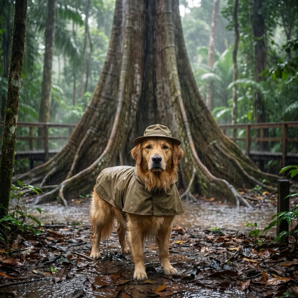 Brazil Traveler — Amazon rainforest boardwalk in heavy tropical rain