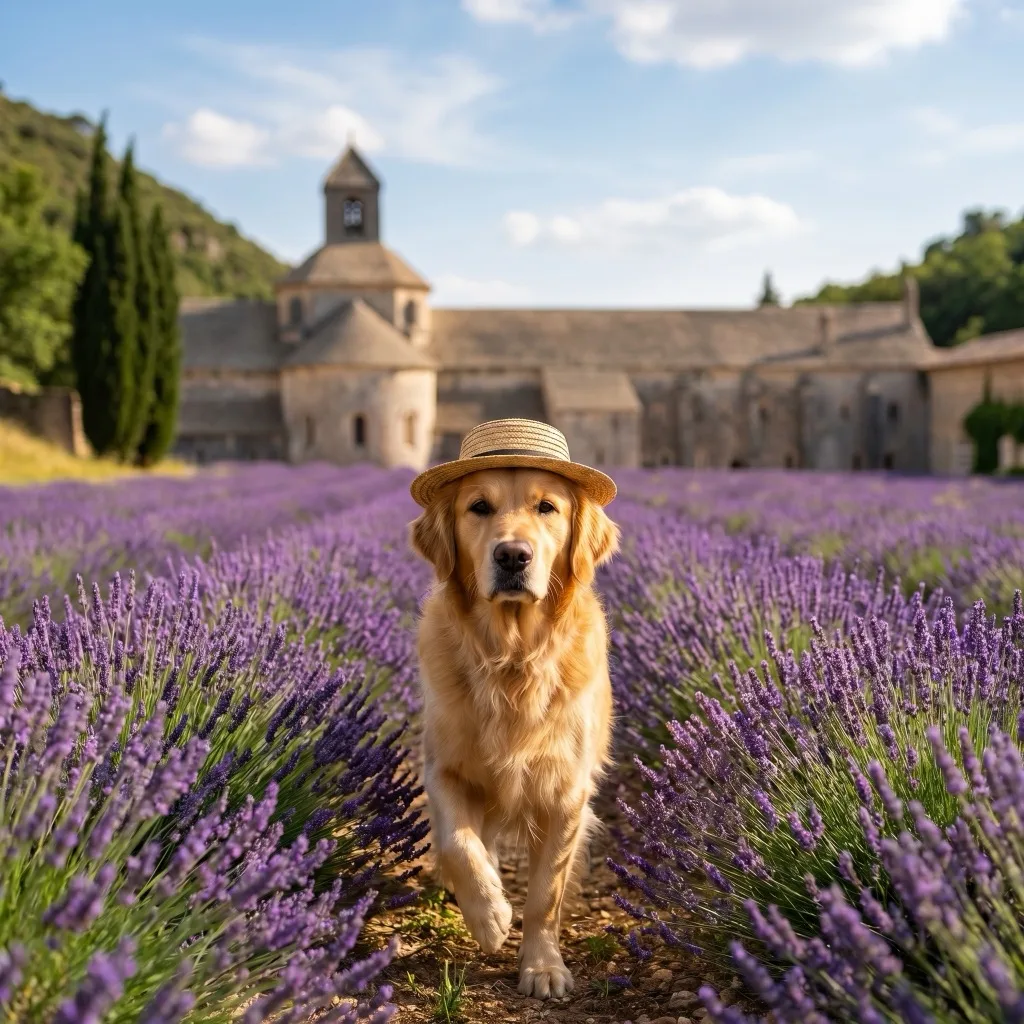 France Traveler — Lavender fields of Provence, hilltop village behind