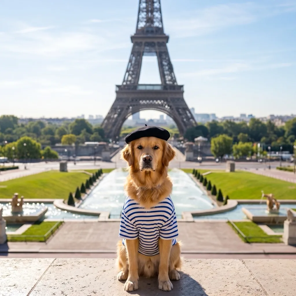 A pet shown in the France Traveler WeatherPets style pack