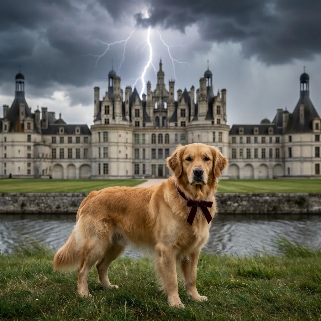 France Traveler — Chateau de Chambord across the Loire grounds, storm overhead