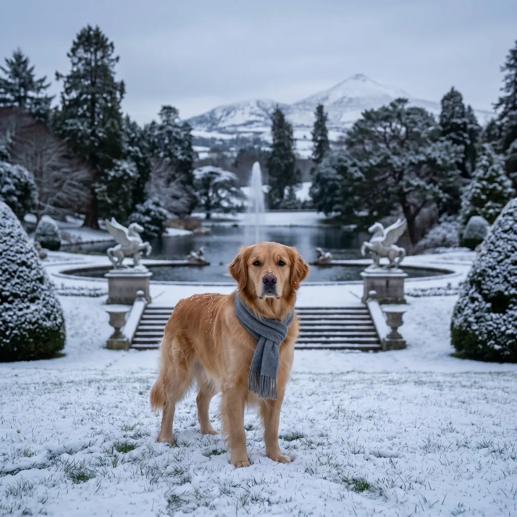 Ireland Traveler — Powerscourt Gardens with the Great Sugar Loaf behind, rare snowfall