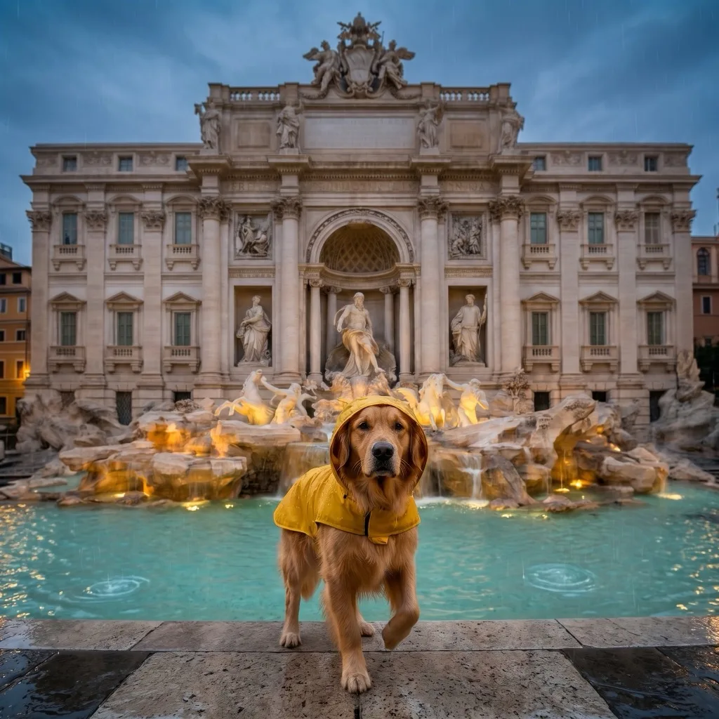 Italy Traveler — Trevi Fountain in rain, Rome