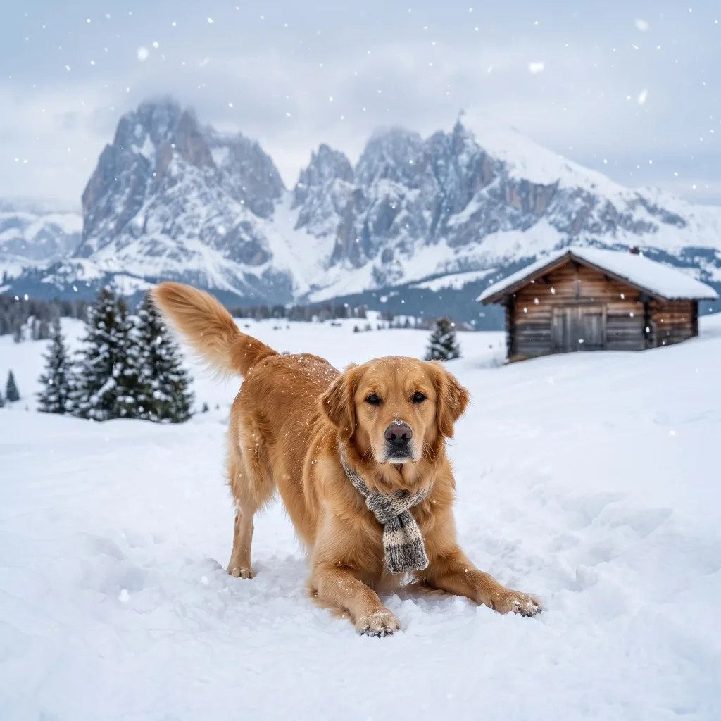 Italy Traveler — Alpe di Siusi meadows with Sassolungo, Dolomites, fresh snow