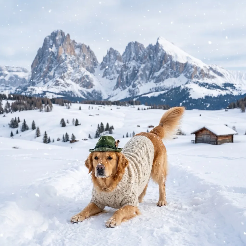Italy Traveler — Alpe di Siusi meadows with Sassolungo, Dolomites, fresh snow
