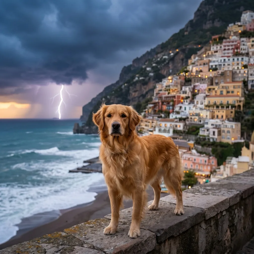 Italy Traveler — Positano cliffside village, storm over the Tyrrhenian sea