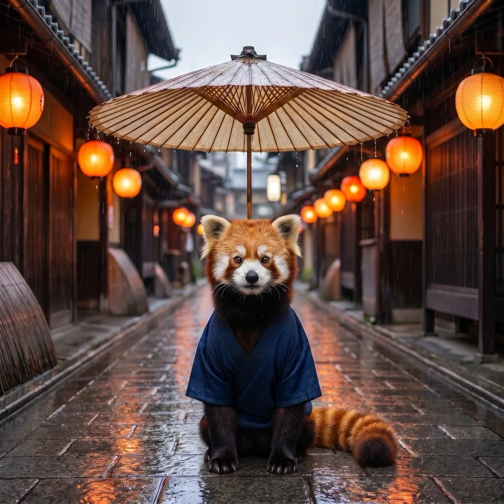 Japan Traveler — Hanamikoji stone-paved street in Gion under steady rain, Kyoto