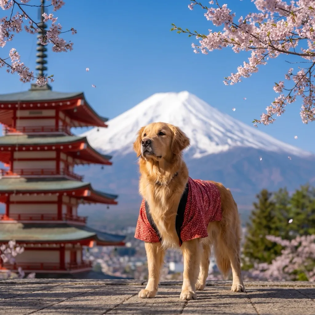A pet shown in the Japan Traveler WeatherPets style pack