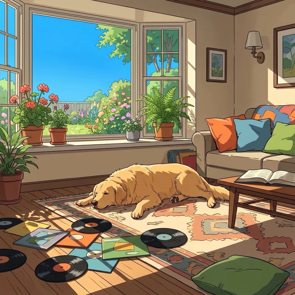 A pet shown in the Lofi Room WeatherPets style pack