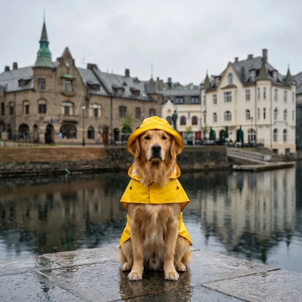 Norway Traveler — Alesund art-nouveau harbour front in rain