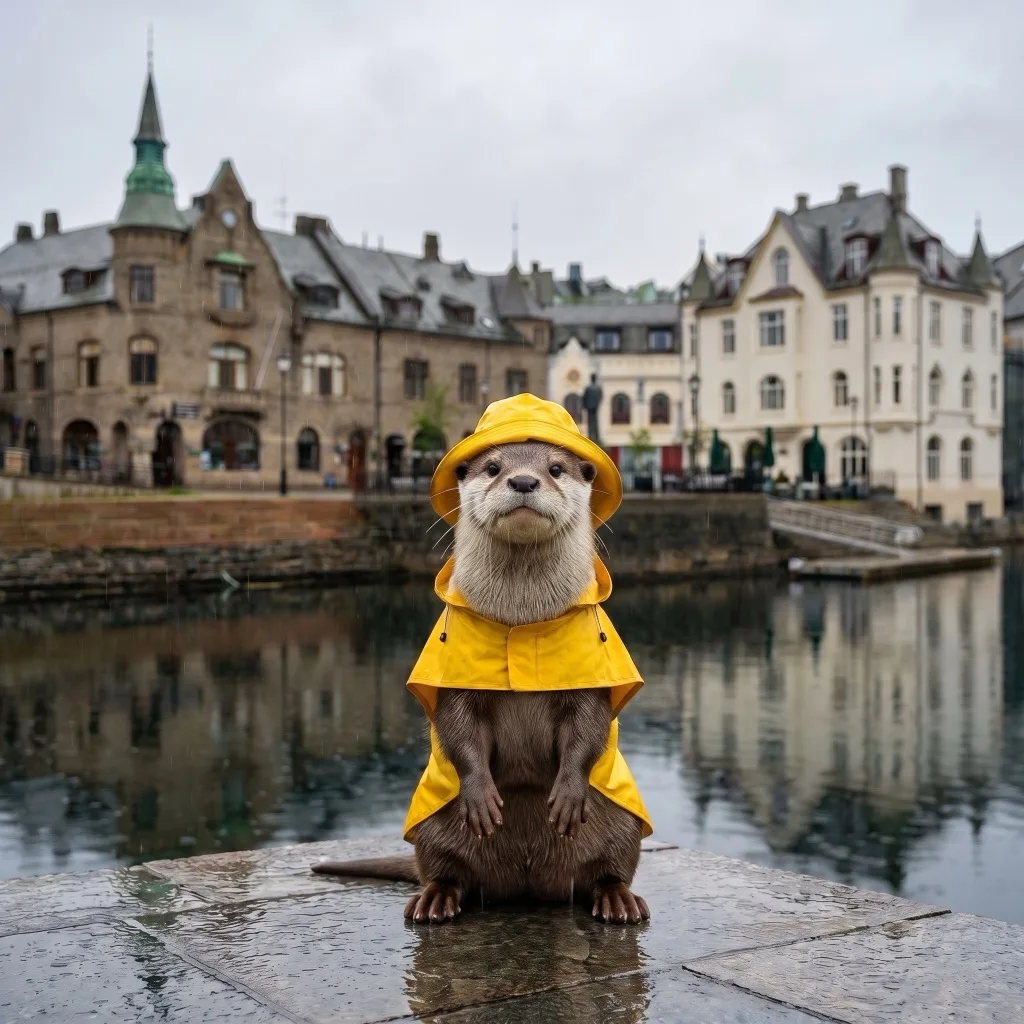 Norway Traveler — Alesund art-nouveau harbour front in rain