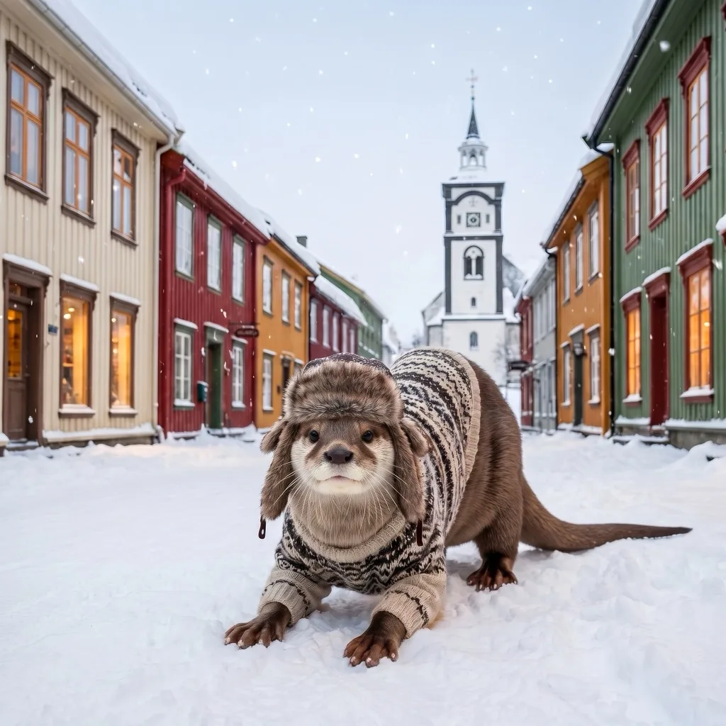 Norway Traveler — Kjerkgata, the historic wooden street of Roros, in snowfall