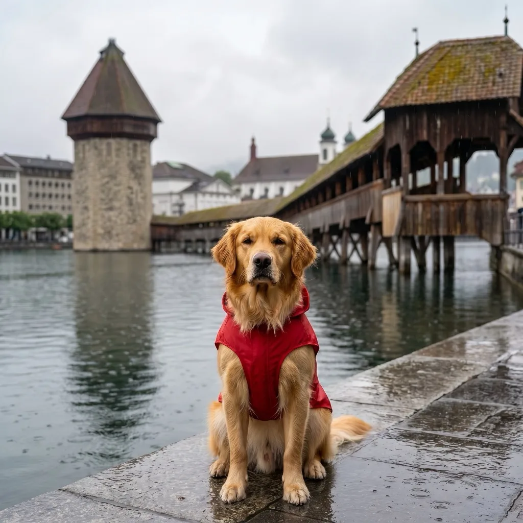 Switzerland Traveler — Chapel Bridge (Kapellbruecke) over the Reuss in rain, Lucerne