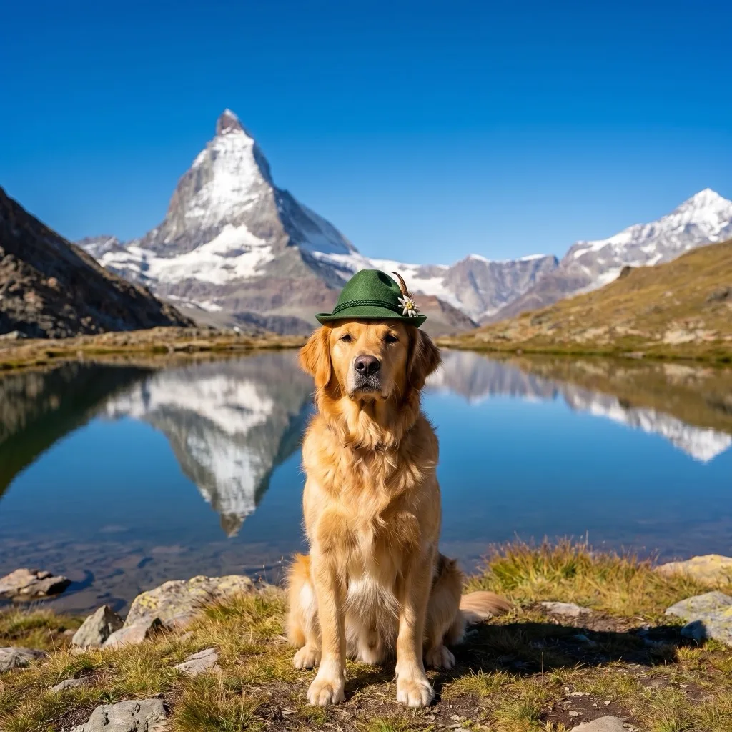 A pet shown in the Switzerland Traveler WeatherPets style pack