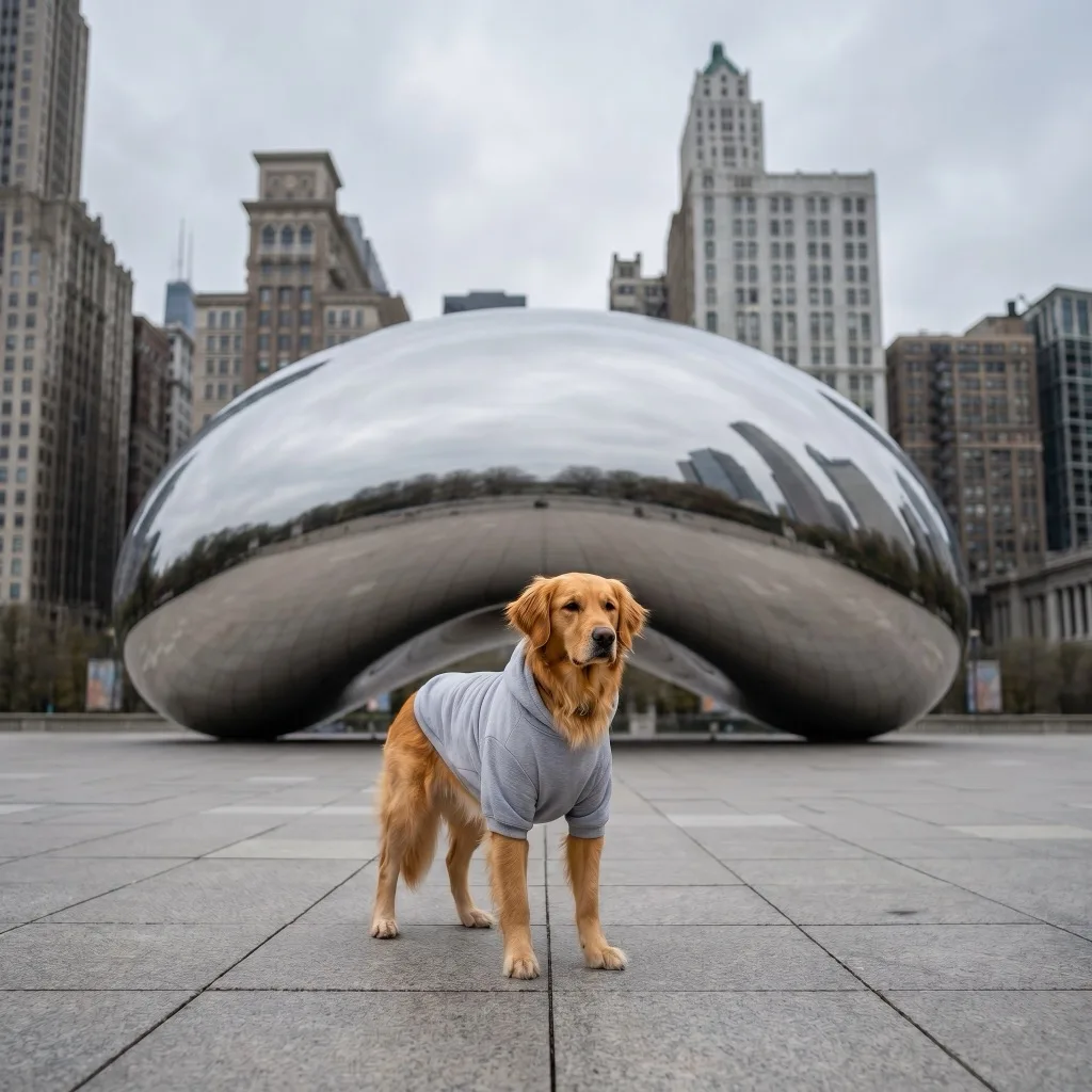 USA Traveler — Cloud Gate mirrored sculpture in Millennium Park, Chicago, flat overcast light
