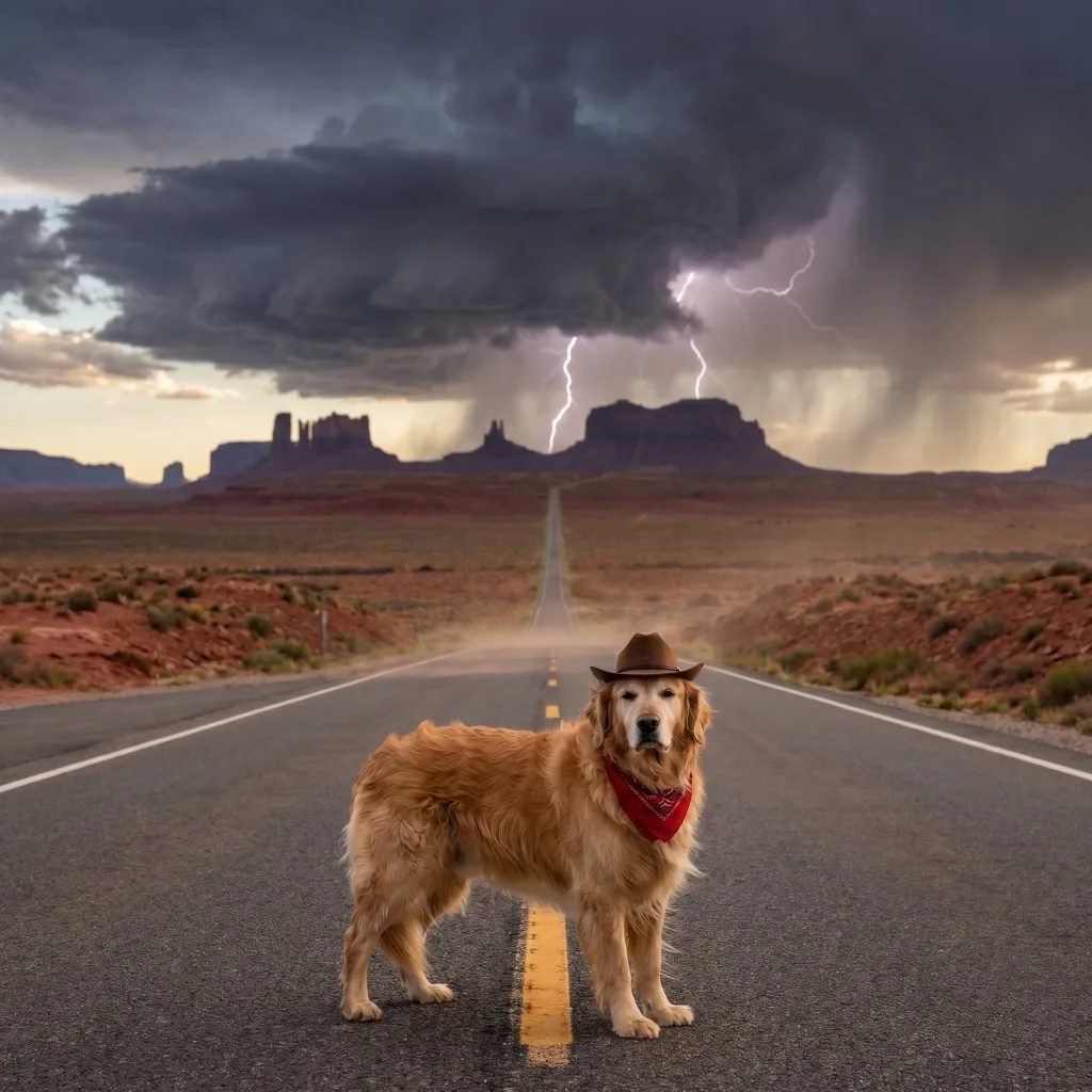 USA Traveler — Monument Valley red-dirt road as a supercell storm rolls over the buttes