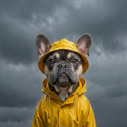 Frenchy in a rainy scene