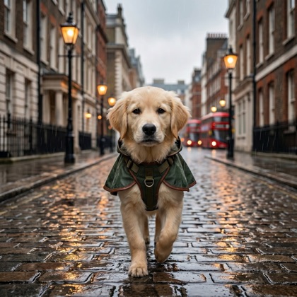 Milo in a rainy scene