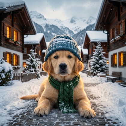Milo in a snowy scene