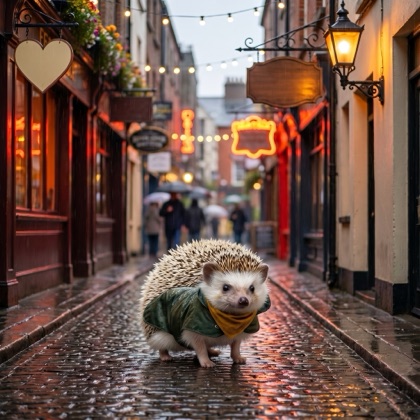 Quill in a rainy scene